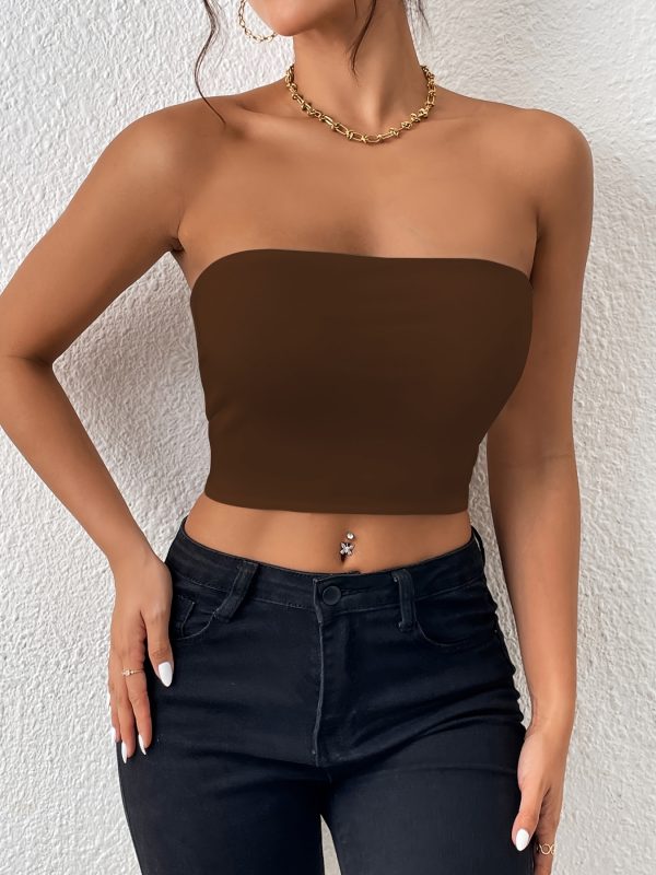 Sexy Bodycon Crop Tube Top, Solid Stretchy Tube Top, Casual Every Day Tops, Women's Clothing