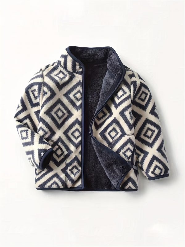 Kids Cartoon Dinosaur Print Polar Fleece Warm Stand Collar Vintage Jacket Autumn Winter