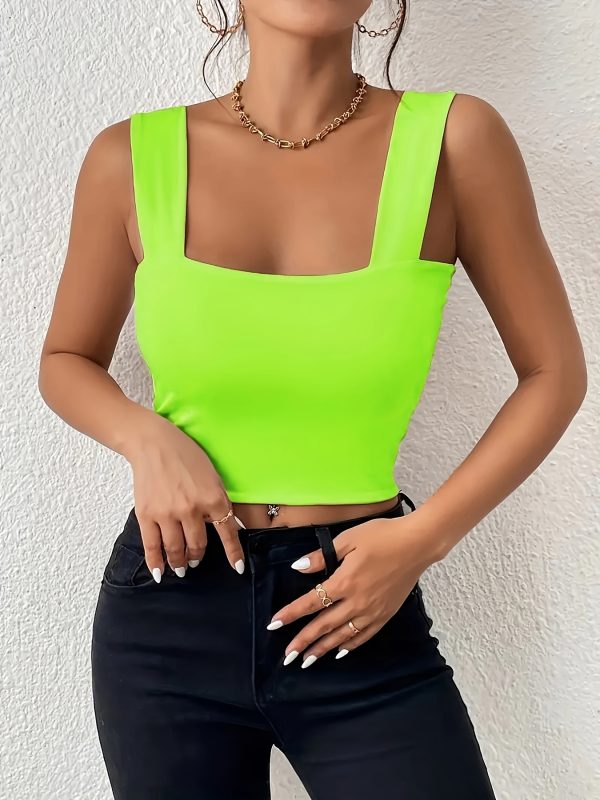 Women's Basic Solid Crop Tank Top, Casual Stretchy Sleeveless Tank Top, Casual Every Day Tops, Women's Clothing