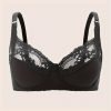 Plus Size Sexy Bra, Women's Plus Comfort Floral Lace Underwire Hook & Eye Soft Bra