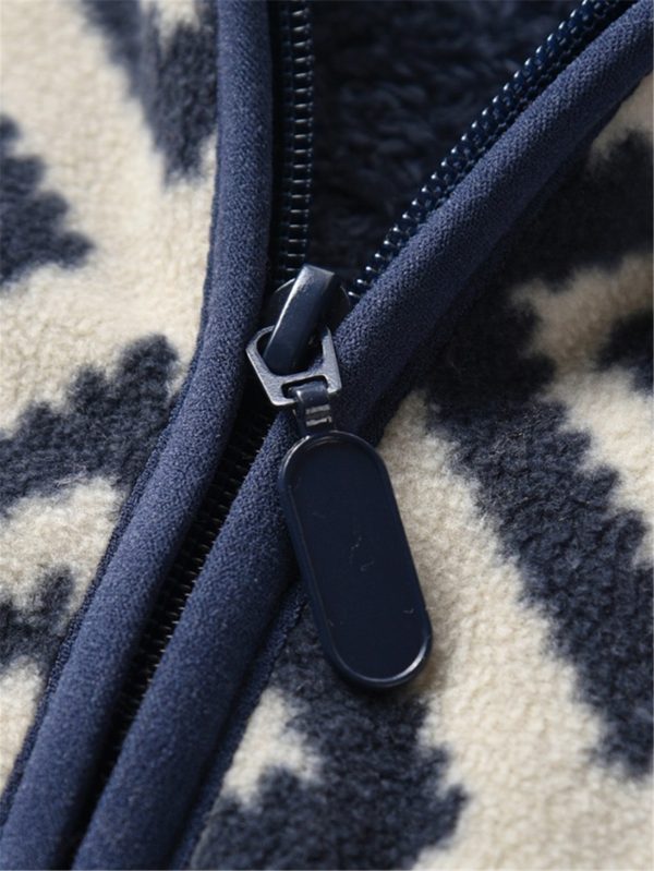 [سترة عتيقة] سترة كلاسيكية منقوشة للأولاد سميكة ودافئة بياقة واقفة وسحاب |عارضة جديدة