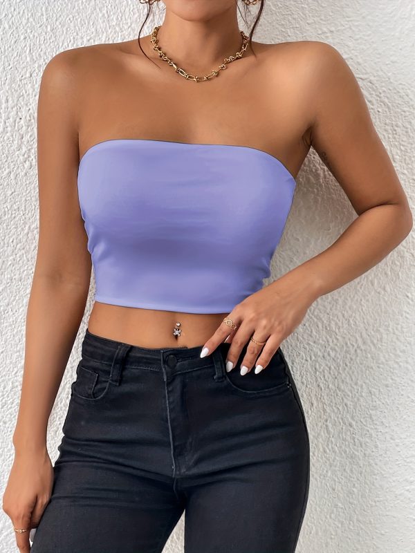 Sexy Bodycon Crop Tube Top, Solid Stretchy Tube Top, Casual Every Day Tops, Women's Clothing