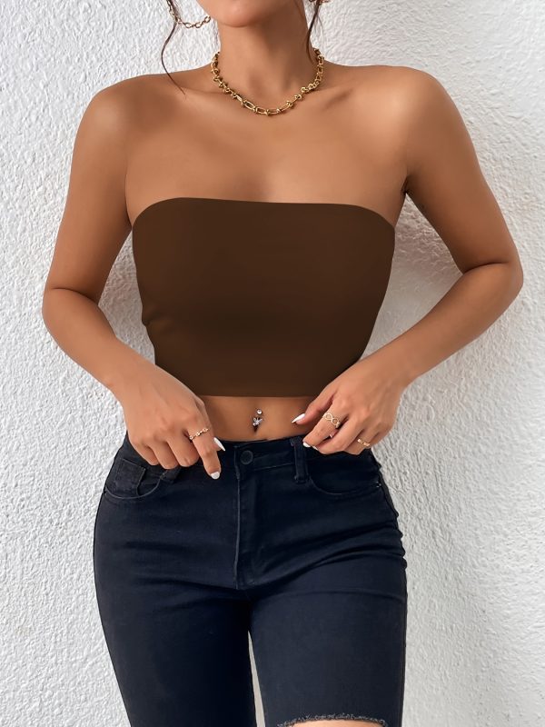 Sexy Bodycon Crop Tube Top, Solid Stretchy Tube Top, Casual Every Day Tops, Women's Clothing
