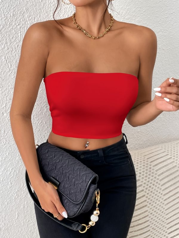 Sexy Bodycon Crop Tube Top, Solid Stretchy Tube Top, Casual Every Day Tops, Women's Clothing