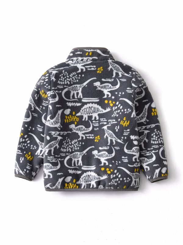 Kids Cartoon Dinosaur Print Polar Fleece Warm Stand Collar Vintage Jacket Autumn Winter