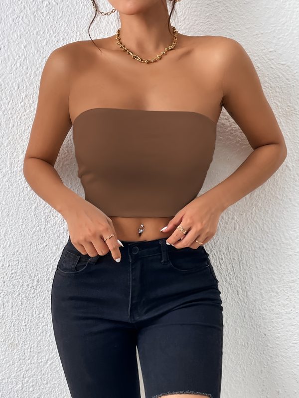 Sexy Bodycon Crop Tube Top, Solid Stretchy Tube Top, Casual Every Day Tops, Women's Clothing