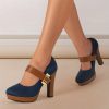 Women's Retro Style Round Toe High Heeled Pumps, Buckle Platform Block Heel Shoes, Women's Footwear