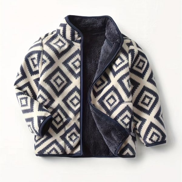 Kids Cartoon Dinosaur Print Polar Fleece Warm Stand Collar Vintage Jacket Autumn Winter