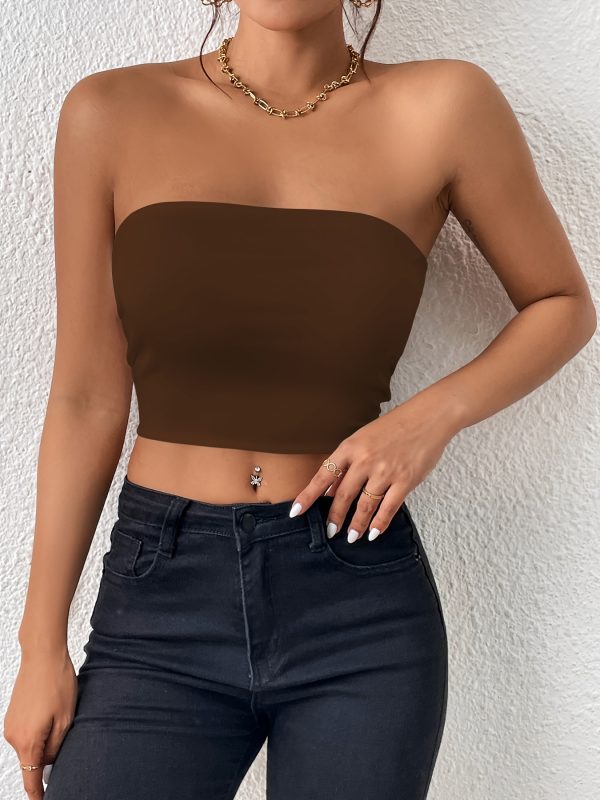 Sexy Bodycon Crop Tube Top, Solid Stretchy Tube Top, Casual Every Day Tops, Women's Clothing