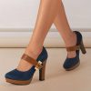 Women's Retro Style Round Toe High Heeled Pumps, Buckle Platform Block Heel Shoes, Women's Footwear