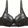 Plus Size Sexy Bra, Women's Plus Comfort Floral Lace Underwire Hook & Eye Soft Bra