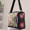 [Casual Accessory] Colorful Floral Embroidered Canvas Crossbody Bag for Women - Lightweight, Adjustable Strap, Triple Compartment with Zip Closure, Holds Umbrella & Water Bottle - Vibrant Purple/Red/Green/Blue/Black, Secure Travel Purse|Colorful Handbag|C