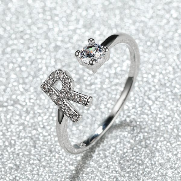 [Silvery Couple Ring] Silvery AZ Letter Ring Initials | Popular Fashion Wedding Love Couple Rings Bridesmaid Gift