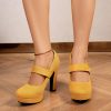 Women's Retro Style Round Toe High Heeled Pumps, Buckle Platform Block Heel Shoes, Women's Footwear