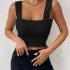 Women's Basic Solid Crop Tank Top, Casual Stretchy Sleeveless Tank Top, Casual Every Day Tops, Women's Clothing