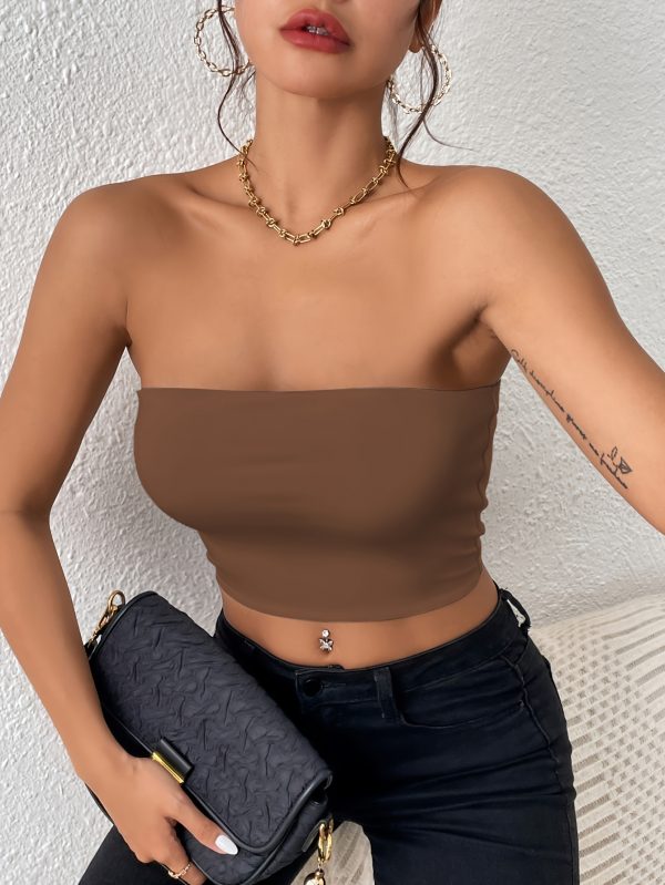 Sexy Bodycon Crop Tube Top, Solid Stretchy Tube Top, Casual Every Day Tops, Women's Clothing
