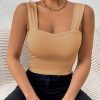 Women's Basic Solid Crop Tank Top, Casual Stretchy Sleeveless Tank Top, Casual Every Day Tops, Women's Clothing