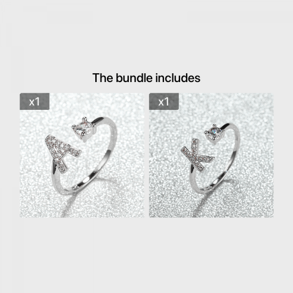 [Silvery Couple Ring] Silvery AZ Letter Ring Initials | Popular Fashion Wedding Love Couple Rings Bridesmaid Gift