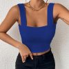 Women's Basic Solid Crop Tank Top, Casual Stretchy Sleeveless Tank Top, Casual Every Day Tops, Women's Clothing