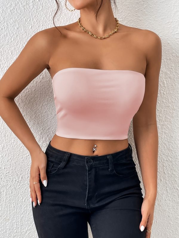 Sexy Bodycon Crop Tube Top, Solid Stretchy Tube Top, Casual Every Day Tops, Women's Clothing