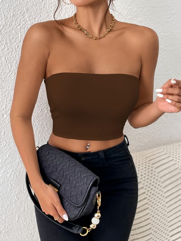 Sexy Bodycon Crop Tube Top, Solid Stretchy Tube Top, Casual Every Day Tops, Women's Clothing