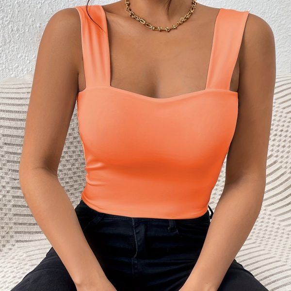 Women's Basic Solid Crop Tank Top, Casual Stretchy Sleeveless Tank Top, Casual Every Day Tops, Women's Clothing