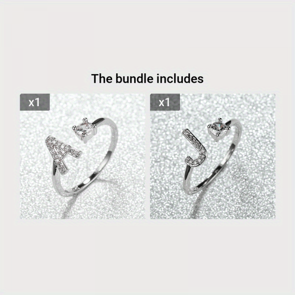 [Silvery Couple Ring] Silvery AZ Letter Ring Initials | Popular Fashion Wedding Love Couple Rings Bridesmaid Gift